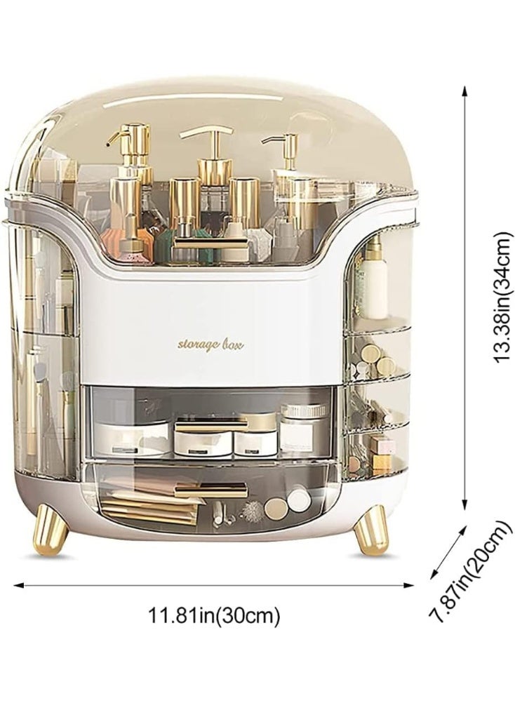 Luxury Large Makeup Storage Organizer Box for Cosmetics and Skincare, Transparent Dustproof and Waterproof Cosmetic Display Case with Lid, Lipstick Holder, Multi-Drawer Makeup Organizer for Vanity Desk, Bathroom Counter, Bedroom, and Professional Makeup Station, Modern Capsule Design, Elegant White Cosmetic Box with Golden Handles and Legs, Perfect for Storing Serums, Lotions, Sprays, Perfumes, Eyeshadow Palettes, Lipsticks, Makeup Brushes, and Skincare Products in an Organized and Stylish Way - Image 5